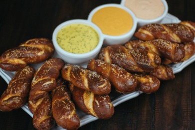 Soft Pretzels with a Trio of Dipping Sauces