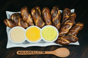 Soft Pretzels with a Trio of Dipping Sauces