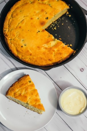 Roasted Poblano Skillet Cornbread with Whipped Honey Butter